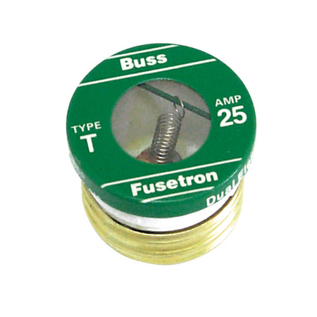 EATON BUSSMANN Plug Fuse, T Series, Time-Delay, 25A, 125V AC, Indicating, 10kA at 125V AC, 4 PK T-25